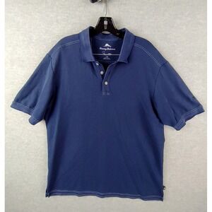 Tommy Bahama Mens Shirt L Blue Polo Supima Cotton Embroidered Marlin Golf Resort